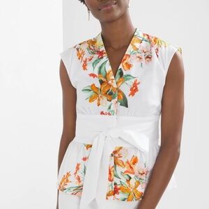 White House Black Market Short sleeve tie waist blouse in Jungle Flower M
